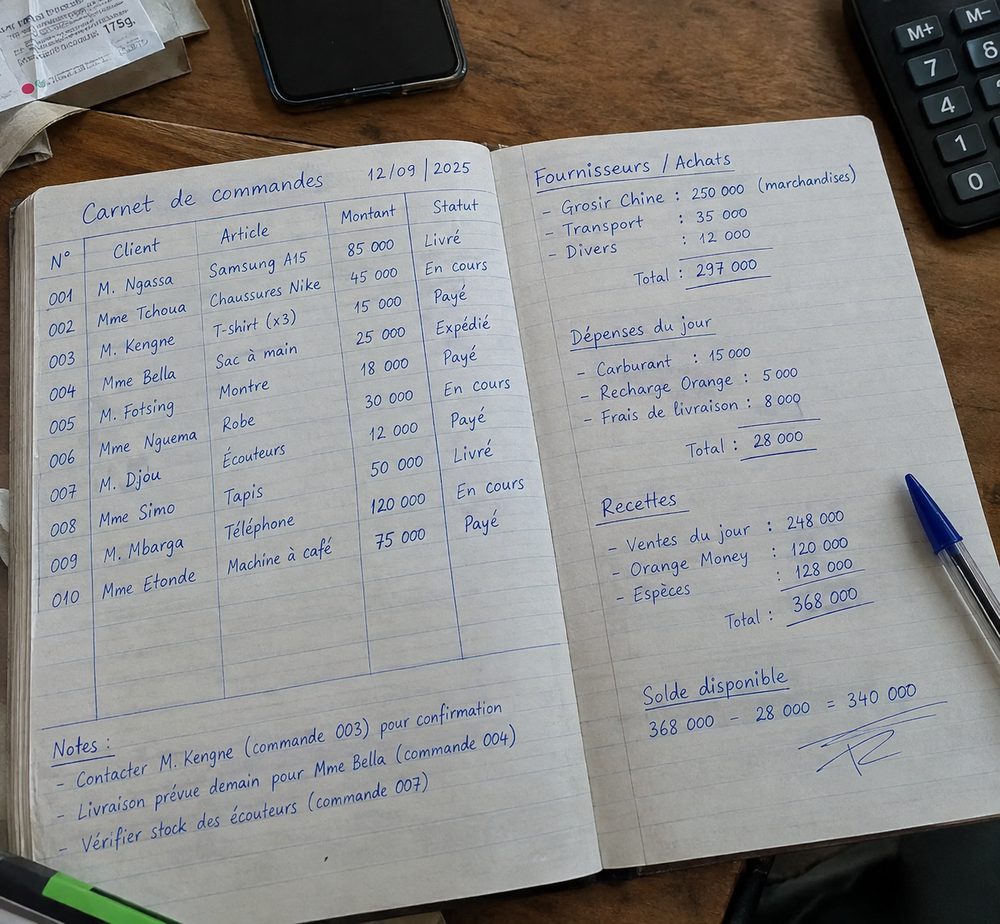 Carnet de commandes tenu à la main
